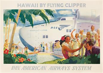 PAUL GEORGE LAWLER (DATES UNKNOWN). HAWAII BY FLYING CLIPPER / PAN AMERICAN AIRWAYS SYSTEM. 1939. 27½x38¾ inches, 69¾x98½ cm.                    